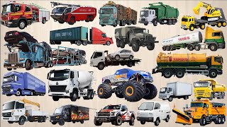Trucks Name Collection Fire Truck, Garbage Truck, Mixer Truck, Dump Truck Vehicle Name Sounds