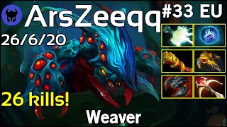 26 kills! ArsZeeqq plays Weaver!!! Dota 2 7.21