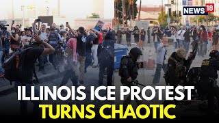 Live Protesters Clash With Ice Agents In Illinois Police Fires Tear Gas Trump National Guard