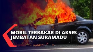 Mobil Terbakar Di Akses Jembatan Suramadu, Mobil Menabrak Tiang Listrik