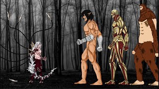 Kibutsuji Muzan Vs Eren Yeager, Armored Titan, Beast Titan. Animation Drawing Cartoon 2.