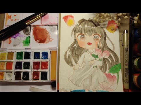 Na_chan . Tranh vẽ chibi cute trong trang phục áo dài Việt Nam . Tranh vẽ chibi