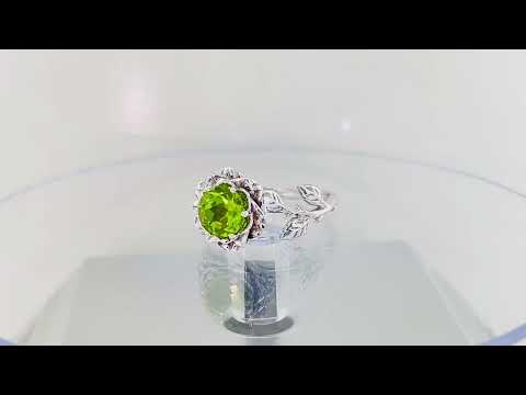Unique Peridot Engagement Ring, Rose Flower Anniversary Ring, Floral Leaf Platinum Handmade Certified Unique Peridot Engagement Ring, Rose Flower Anniversary Ring, Floral Leaf Platinum Handmade Certified