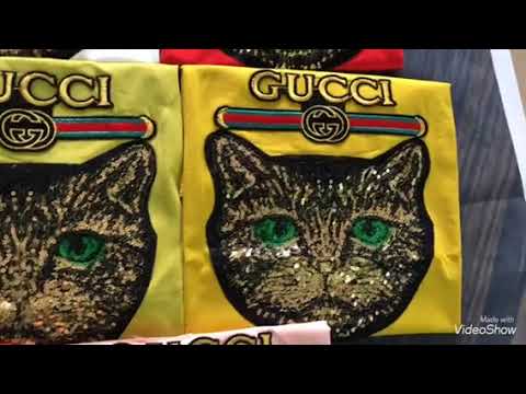 Áo thun thái nữ ngắn tay Gucci mèo kết kim sa