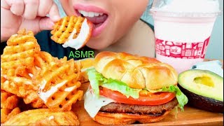 Asmr Er Cheeseburger Waffle Fries Strawberry Milkshake  Onion Sauce Recipe Suellasmr