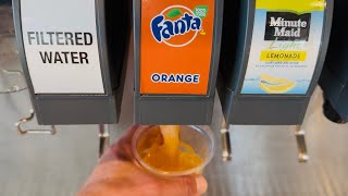Pouring Fanta Orange Drink Refill At Soda Fountain Machine Mcdonalds, Alhambra, California, Usa