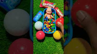Cute Baby Doll With Yummy Mentos Gum And Yummy Skittles Chocolates Asmr 11