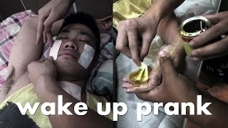 HAND GLUED & BURNING FACE WAKE UP PRANK!