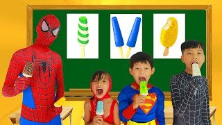School colors Spiderman tripped in Classroom Masha Eat ice cream w/ Elsa Paint Banana Learn Color