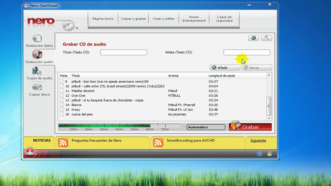 GRABAR MUSICA EN UN CD grabar musica en un cd: