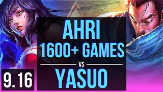 Ahri Vs Yasuo Mid 1.4M Mastery Points, 1600 Games, Kda 11212 Euw Grandmaster V9.16