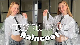 4K Try-On Raincoat Style Over A Shirt And Skirt