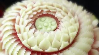 Lotus Flower & Simple Design In Watermelon Carving L By Chef Namtarn
