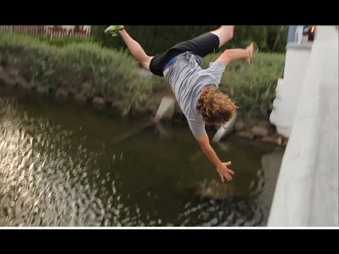 Skater Falls Off Bridge!!