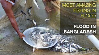 most amazing fishing in flood | flood in Bangladesh