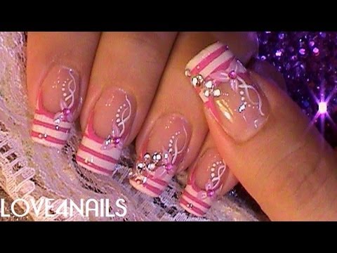 Uñas Decoradas Con Cristales Color de Rosa