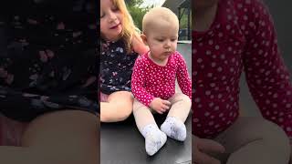Baby Kayla And Big Sister Kiara Bouncing On Trampoline