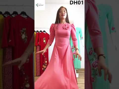 Áo Dài Tay bồng kết hoa hồng