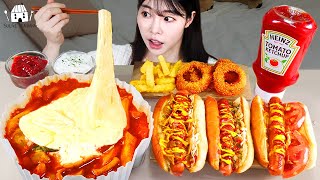 ASMR MUKBANG| 직접 만든 핫도그 치즈 떡볶이 먹방 & 레시피 FRIED CHICKEN AND Tteokbokki EATING
