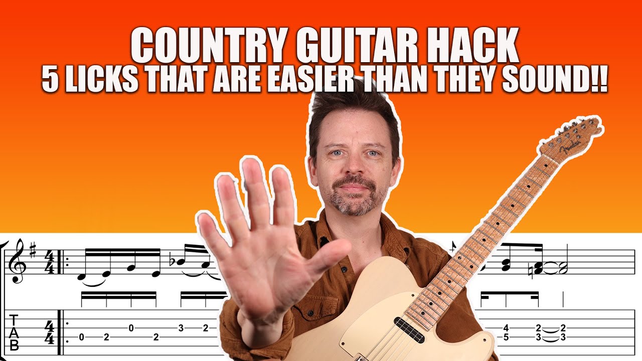 Country Guitar Hack! 5 Licks are easier than they sound. Guitar lesson with TAB and Backing Tracks.