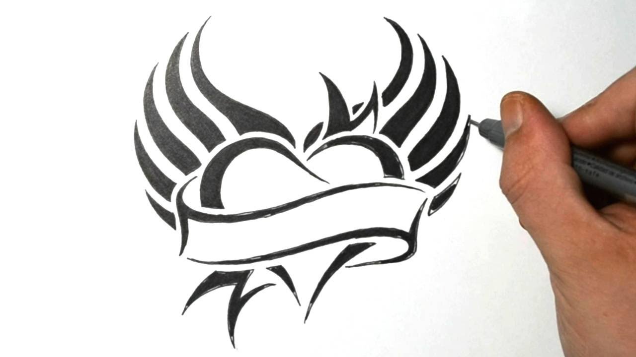 How to Draw a Heart with Wings - Tribal Tattoo Design ...