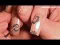 Pink Purple a & gray filigree on Long nails: robin moses nail art tutorial
