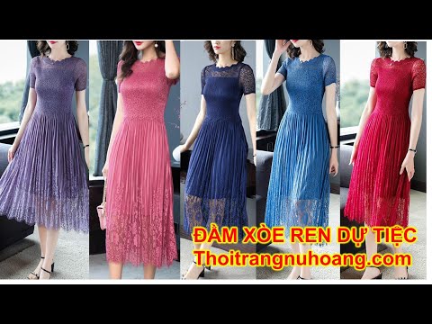 Đầm Xòe Dự Tiệc Cưới, Kiểu đầm dự tiệc cao cấp 2021 sang trọng dễ thương chất ren nhúng co giãn