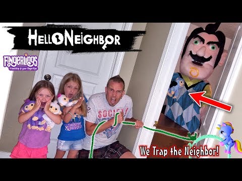 Hello Neighbor in Real Life! Fingerling Minis & Plush Toy Scavenger Hunt! We Caught Him in a Trap!!!