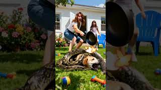 A Larrge Snake Wrapped Around Her Dog, Not Today