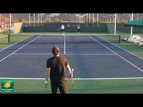 Robin Soderling and Marin Cilic Practice Serves -- Indian Wells Pt． 02