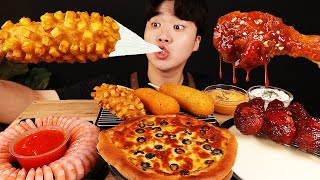 Eng Sub Asmr Mukbang Fire Tteokbokki Pizza & Fried Chicken & Cheese & Hot Dog Eating Sound