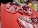 Preparing raw dog food for our pack