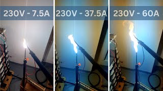 Electrical Arcs Comparison  - Low Voltage 230V Different Currents (7.5A - 60A)
