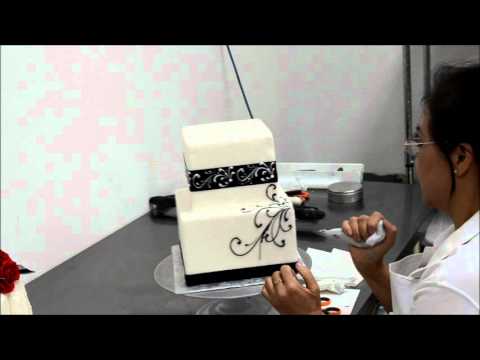Baby Birthday Cake on Black White Theme Wedding Cake Hand Piping Scrolls