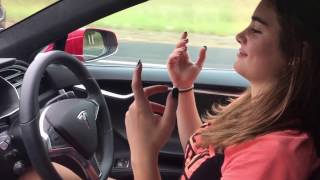 Tesla P85 - Learning to drive - no hands!