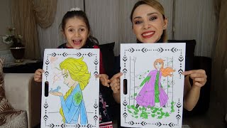 Annem İle 3 Renk Karlar Ülkesi Elsa Anna Boyama Challenge | 3 Marker Challenge!!