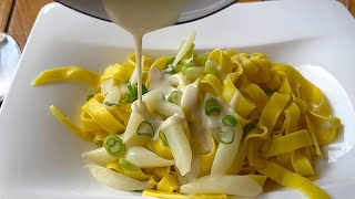 Spargel Tagliatelle Käse-Sauce vegetarisch Nudeln