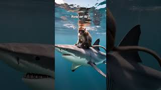 Monkey Riding Shark Underwater