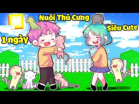 HIHA VÀ YUMMIE THỬ THÁCH 24 GIỜ NUÔI THÚ CƯNG TRONG MINECRAFT*YUMMIE NGÔI NHÀ THÚ CƯNG ❤️😍