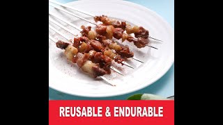 Flat stainless steel skewers for BBQ picnic grill
