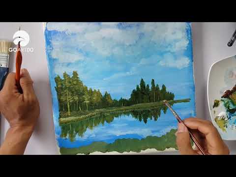 Vẽ hồ nước cực dễ cho người không biết vẽ ❤️ Vẽ tranh phong cảnh acrylic #16