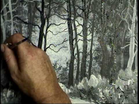 Gary Garrett painting demo -Bob Ross Tribute Gesso Landscape