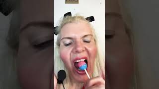 ASMR sucking sounds lollipop on a stick Mukbang #shorts #teeth #oddlysatisfying 
