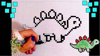 Pixel Art Hecho A Mano Como Dibujar En Papel Cuadriculado Paso A Paso. Dinosaurio