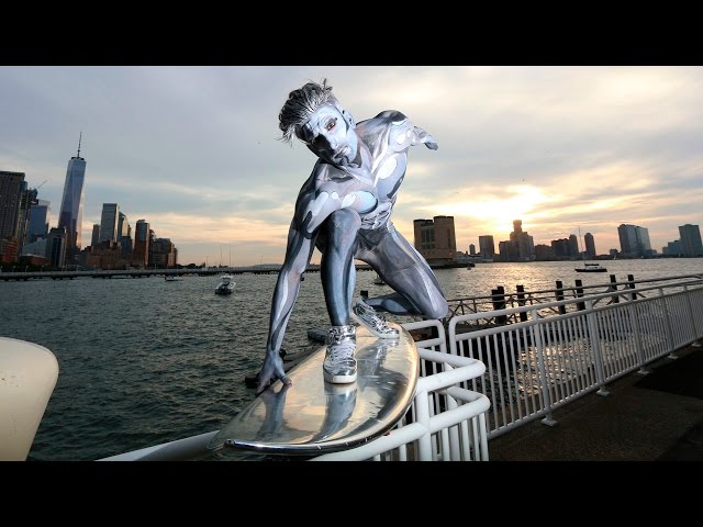 Silver Surfer Riding Through New York City - Video