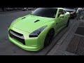 LOUD LIME GREEN Nissan GT-R! LOUD Accelerations and Parked