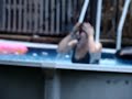 Missy slowly getting tossed in the pool