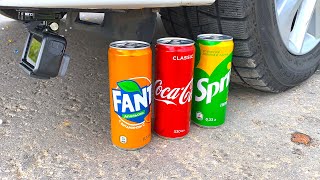 Experiment: Car Vs Cola, Fanta And Sprite. Crushing Crunchy & Soft Things By Car!