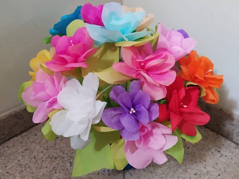 Cara membuat bunga mawar dari kertas krep | How to make rose from paper #creativeidea2