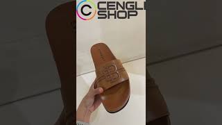 Sandal Everbest Pria Original Sendal Slide Selop Slop Kulit Asli Branded Terbaru Coklat Brown Em42